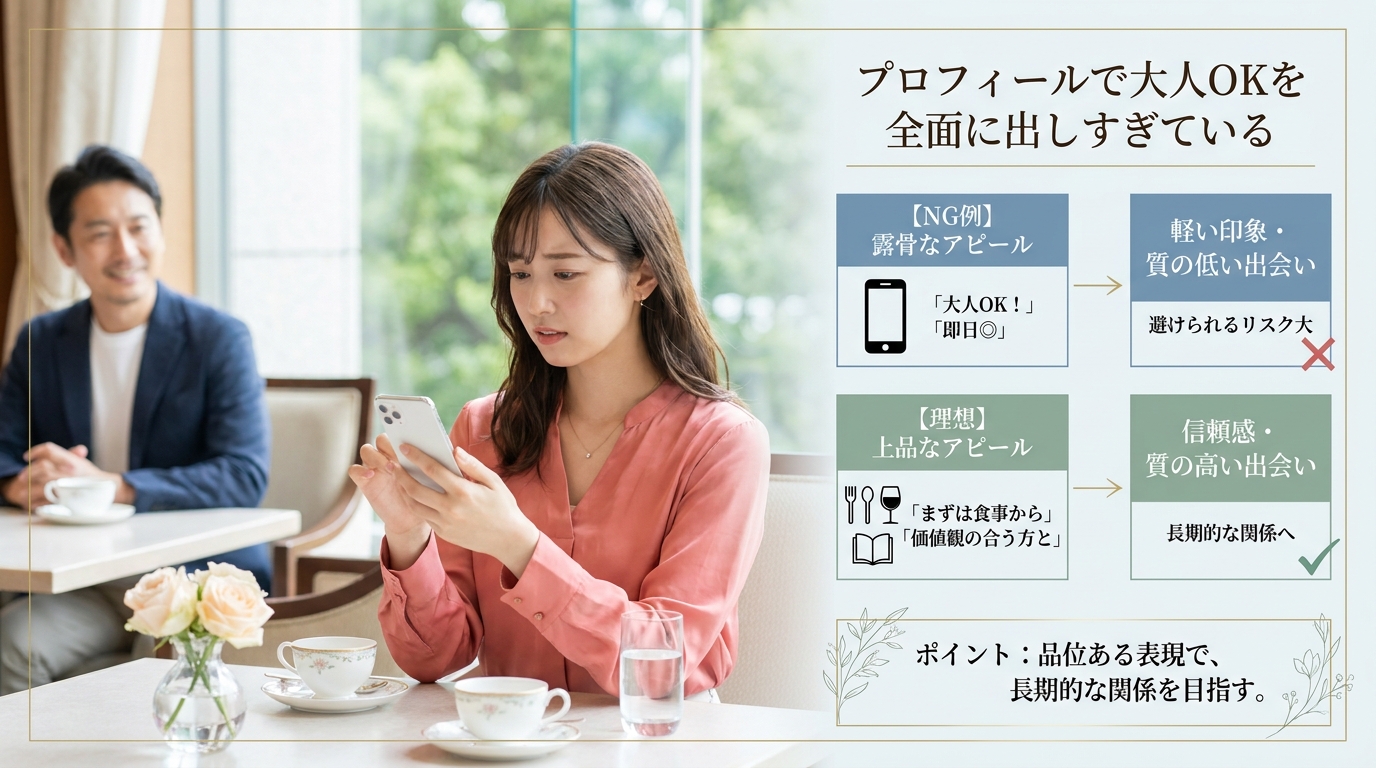 プロフィールで大人OKを全面に出しすぎている