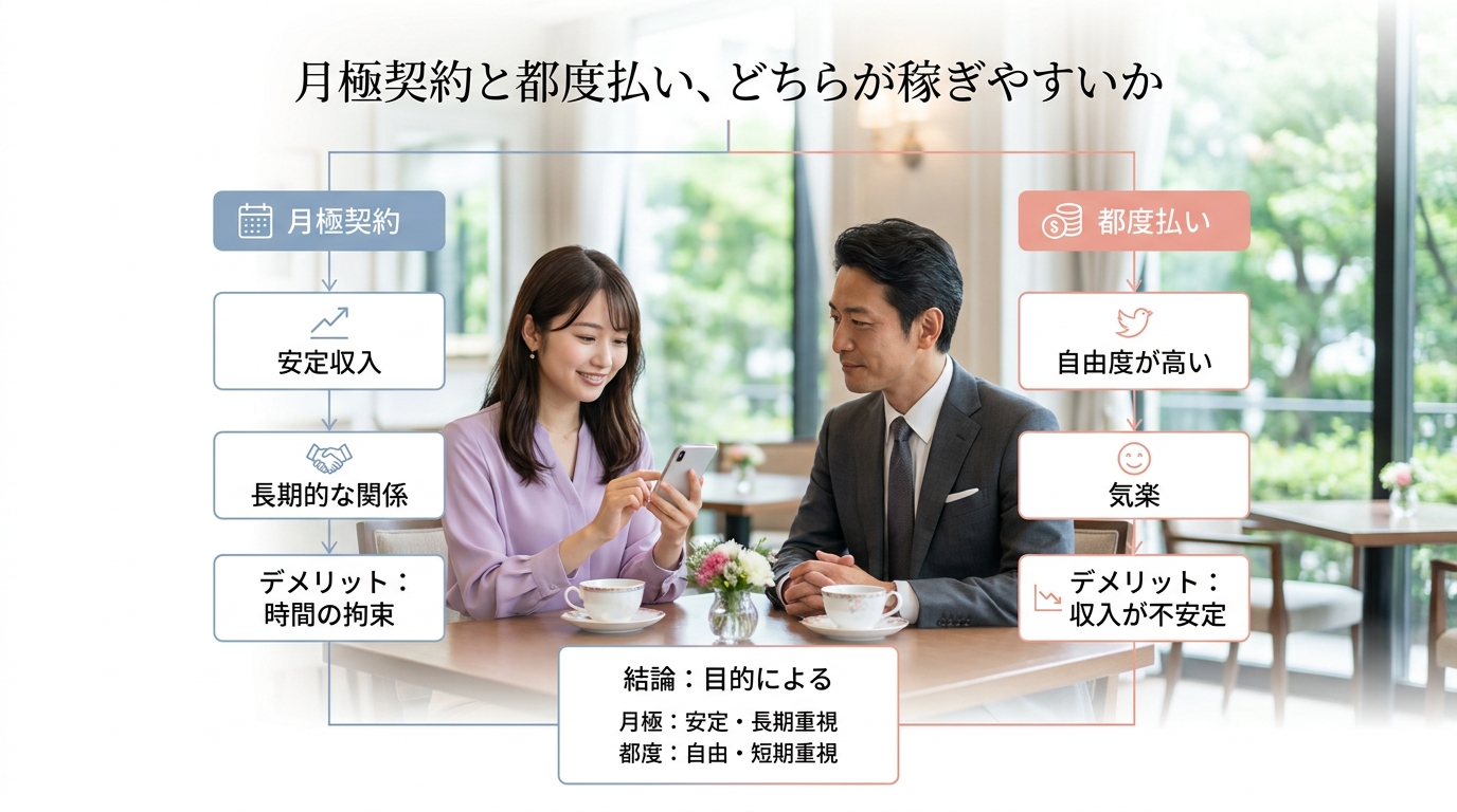 月極契約と都度払い、どちらが稼ぎやすいか