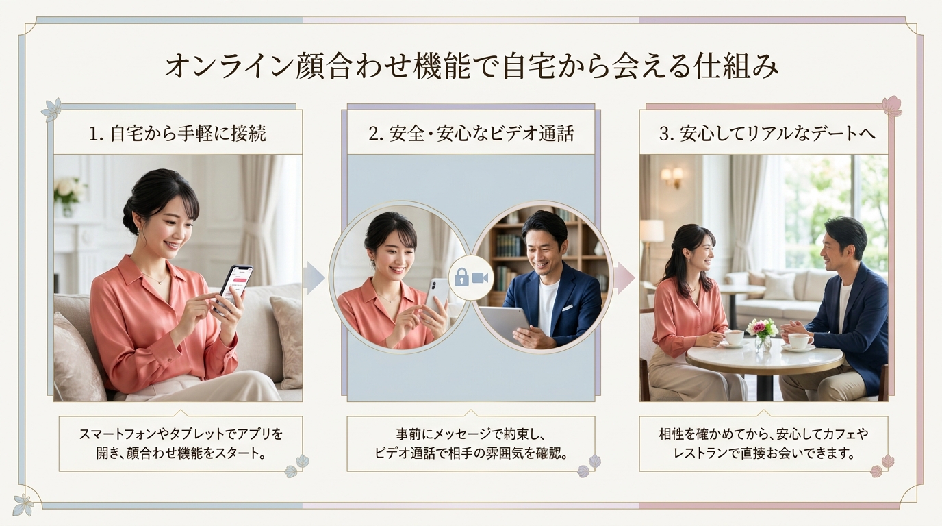 オンライン顔合わせ機能で自宅から会える仕組み